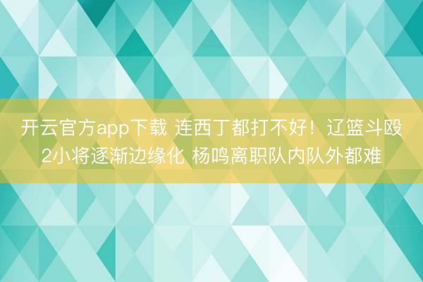 开云官方app下载 连西丁都打不好!辽篮斗殴2小将逐渐边缘化 杨鸣离职队内队外都难