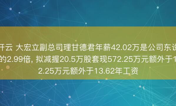 开云 大宏立副总司理甘德君年薪42.02万是公司东说念主均薪酬的2.99倍， 拟减握20.5万股套现572.25万元额外于13.62年工资