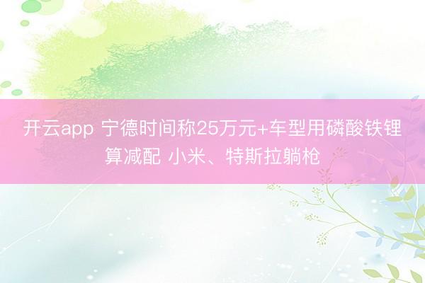 开云app 宁德时间称25万元+车型用磷酸铁锂算减配 小米、特斯拉躺枪